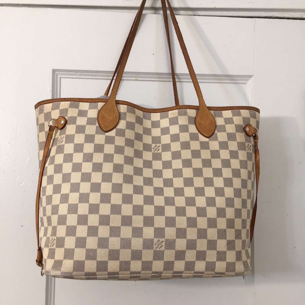 Louis Vuitton Damier Azur NeverFull MM Tote Shoulder Bag